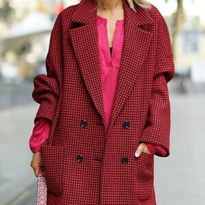 Red Valentino Double-Breasted Red Houndstooth Coat
